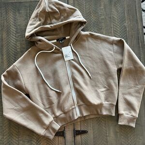 Tan Cropped Hoodie with Zip